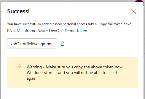 Azure DevOps PAT created